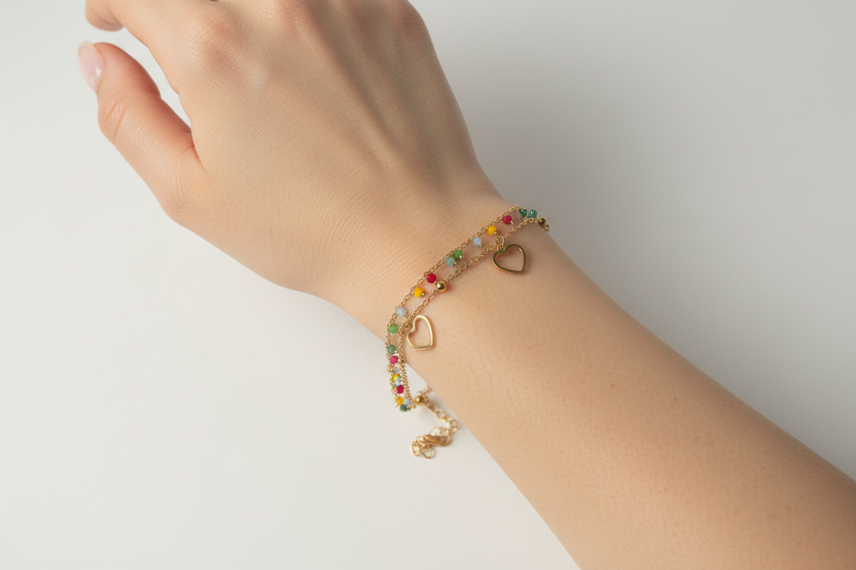 Color Beads with Hearts Bracelet