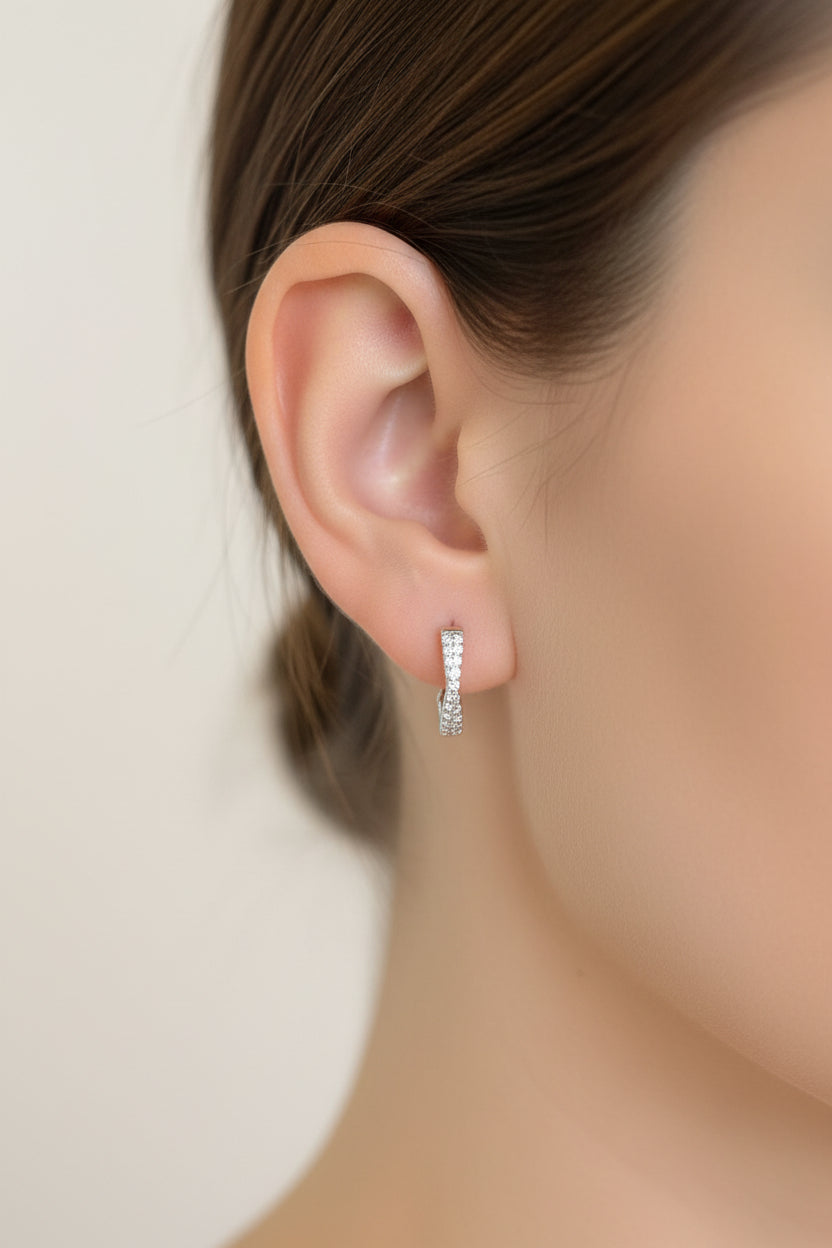 Double Row Diamond Hoop Earring