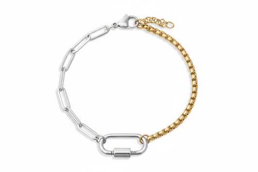 Two Tones Split Chain Paperclip Carabiner Bracelet