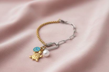 Two Tones Split Chain Paperclip Carabiner Bracelet