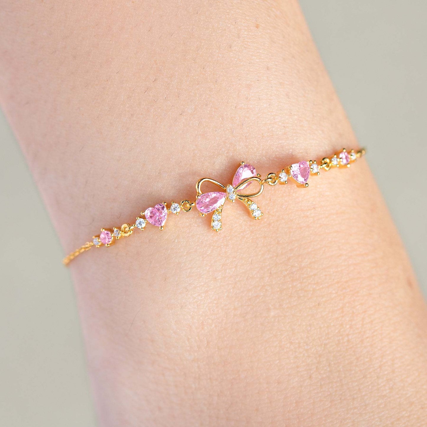 Sweet Pink Bow with Hearts Bracelet