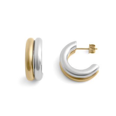 Two Tones Side by Side Huggie Hoop Earring