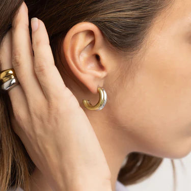Two Tones Side by Side Huggie Hoop Earring