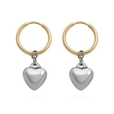 Two Tones Huggle with Hanging Heart Earring