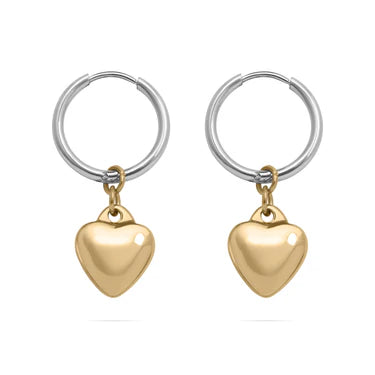 Two Tones Huggle with Hanging Heart Earring