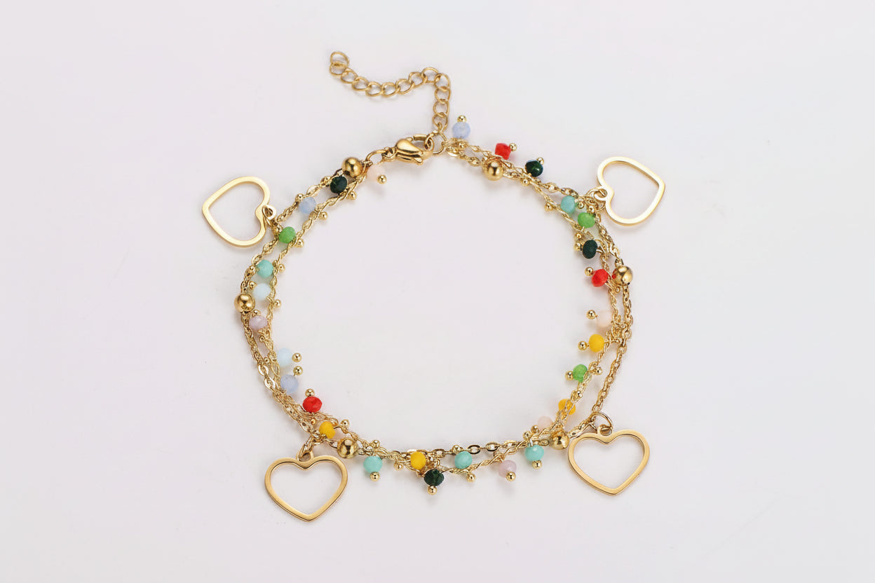 Color Beads with Hearts Bracelet