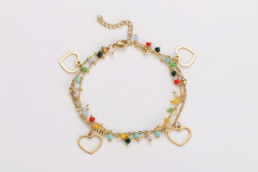 Color Beads with Hearts Bracelet