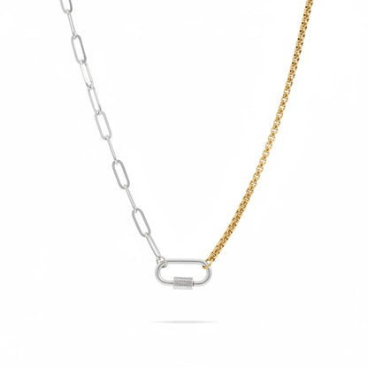 Two Tones Paperclip Carabiner Necklace