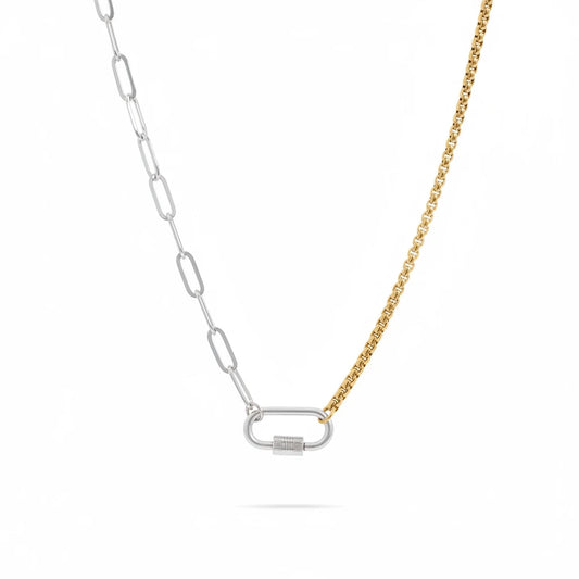 Two Tones Paperclip Carabiner Necklace