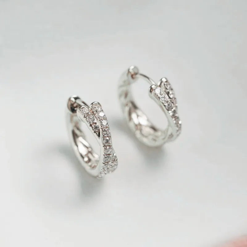 Double Row Diamond Hoop Earring